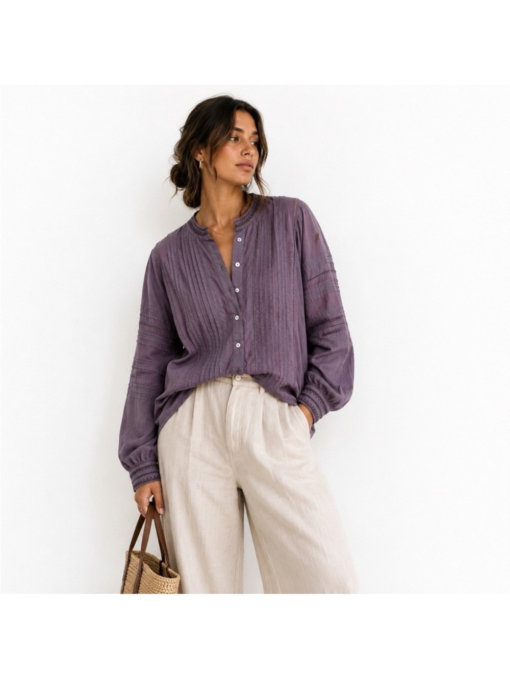 Ex Voto Vintage Women’s Button Down Pintuck Blouse